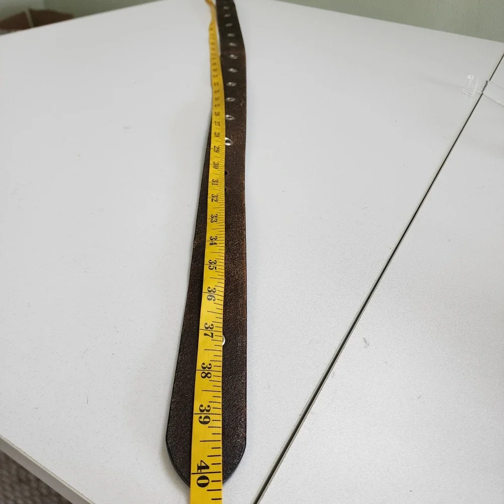 Mossimo Vintage Distressed Leather Grommet Belt Silver Roller Buckle Dark Brown